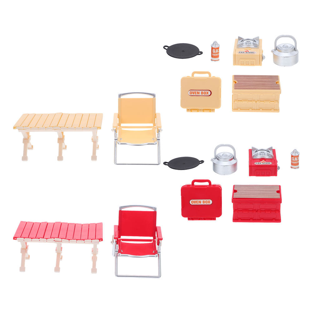 Kids Outdoor Chair And Table - 2 Sets Miniatur-Klappstühle, Picknicktisch, Gasherd, Puppenhaus-Camping-Set