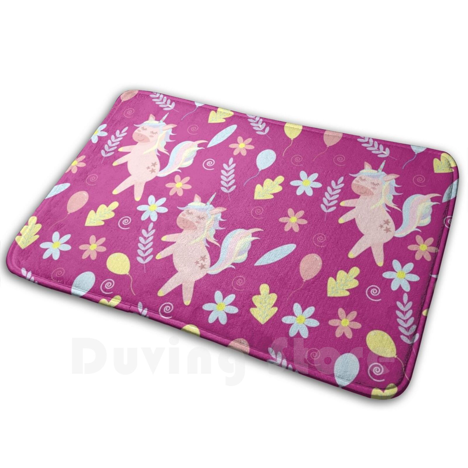 Kids Outdoor Floor Cushions - Tanzendes Einhorn-Muster auf leuchtendem rosa Teppich,