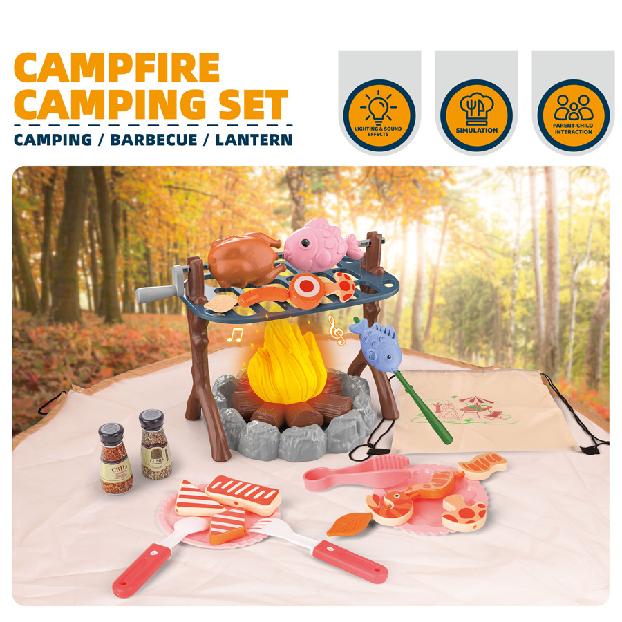 Kids Outdoor Adventure - Kinder-Outdoor-Abenteuer-Werkzeugset, simuliertes Camping-Spielzeug mit Lagerfeuer und
