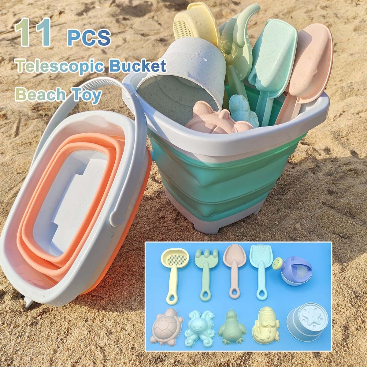 Kids Outdoor Sandbox - 11-teiliges Strand-Sand-Spielset mit Faltbarem Eimer, Sommer-Spielzeug